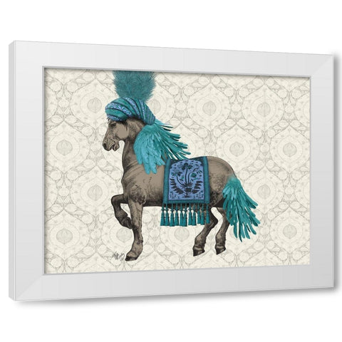 Niraj Horse, Blue White Modern Wood Framed Art Print by Fab Funky