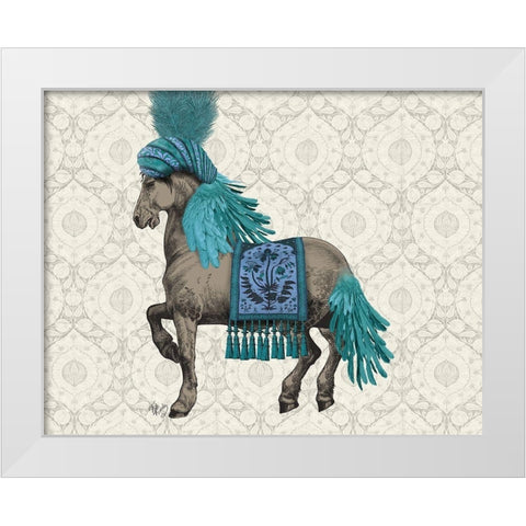 Niraj Horse, Blue White Modern Wood Framed Art Print by Fab Funky