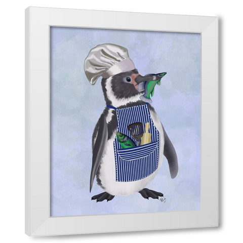 Penguin Chef White Modern Wood Framed Art Print by Fab Funky