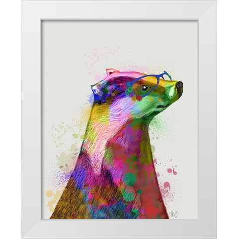Badger Rainbow Splash 2 White Modern Wood Framed Art Print by Fab Funky