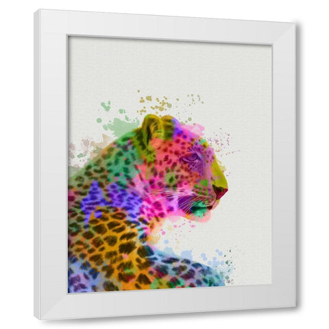 Leopard Rainbow Splash 1 White Modern Wood Framed Art Print by Fab Funky
