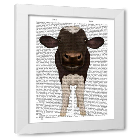 Nosey Cow 2 Book Print White Modern Wood Framed Art Print by Fab Funky