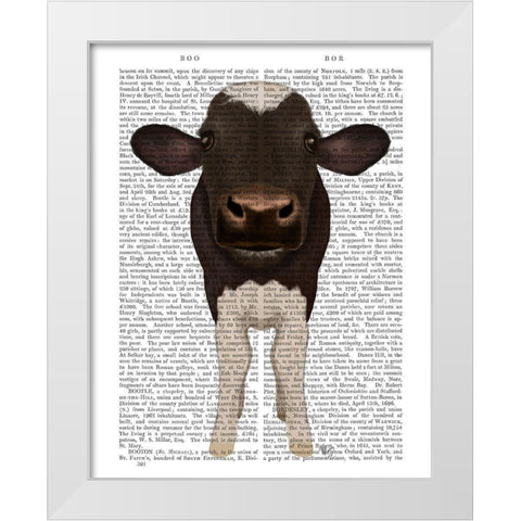 Nosey Cow 2 Book Print White Modern Wood Framed Art Print by Fab Funky