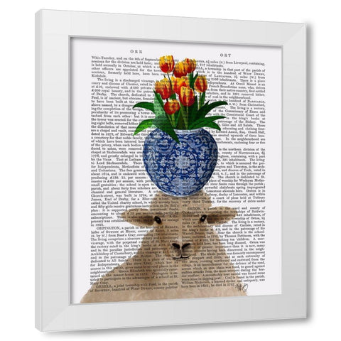 Sheep and Tulips Book Print White Modern Wood Framed Art Print by Fab Funky