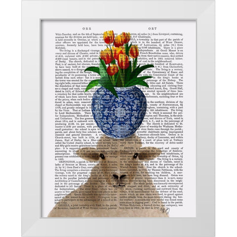 Sheep and Tulips Book Print White Modern Wood Framed Art Print by Fab Funky