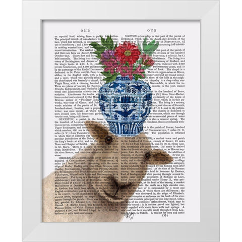 Sheep with Vase of Flowers Book Print White Modern Wood Framed Art Print by Fab Funky