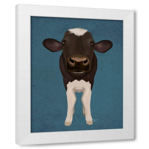 Nosey Cow 2 White Modern Wood Framed Art Print by Fab Funky