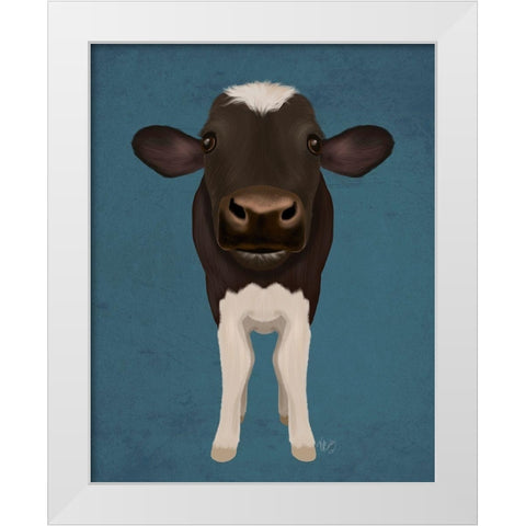 Nosey Cow 2 White Modern Wood Framed Art Print by Fab Funky