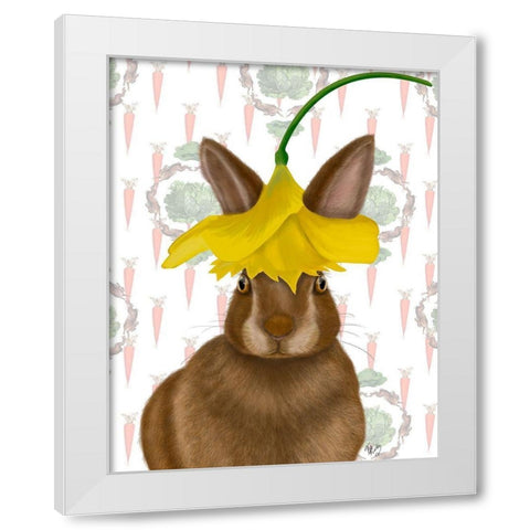 Daffodil Rabbit White Modern Wood Framed Art Print by Fab Funky