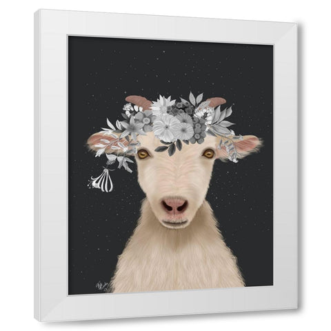 Goat 1, White Flowers White Modern Wood Framed Art Print by Fab Funky