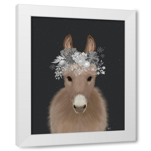 Donkey White Flowers White Modern Wood Framed Art Print by Fab Funky