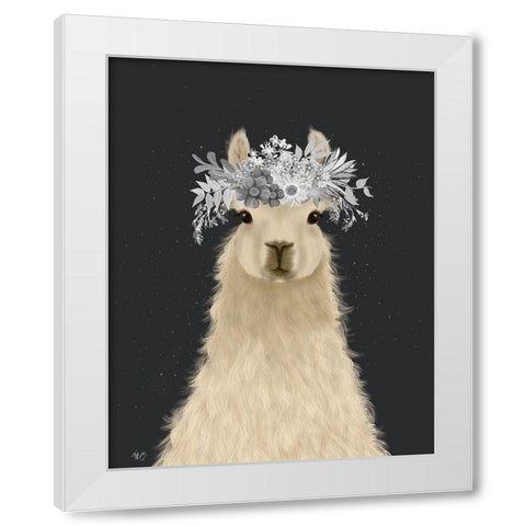 Llama White Flowers White Modern Wood Framed Art Print by Fab Funky