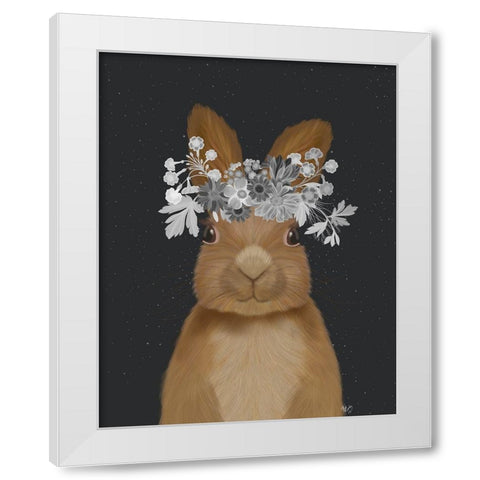 Rabbit, White Flowers White Modern Wood Framed Art Print by Fab Funky