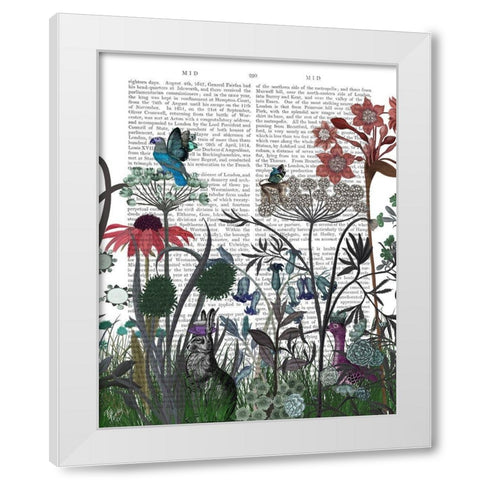 Wildflower Bloom, Rabbit Book Print White Modern Wood Framed Art Print by Fab Funky