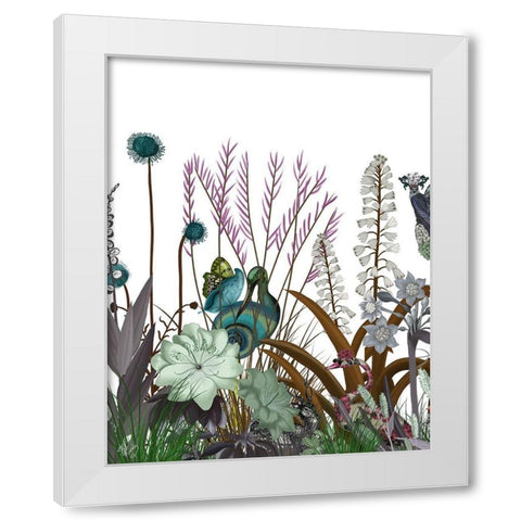 Wildflower Bloom, Snail Bird White Modern Wood Framed Art Print by Fab Funky