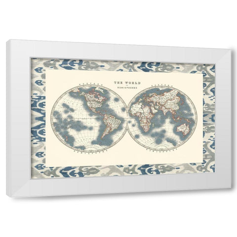 Bordered World Hemispheres White Modern Wood Framed Art Print by Johnston