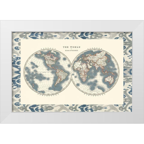 Bordered World Hemispheres White Modern Wood Framed Art Print by Johnston