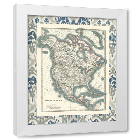 Bordered Map of North America White Modern Wood Framed Art Print by Johnston