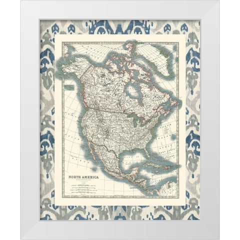 Bordered Map of North America White Modern Wood Framed Art Print by Johnston