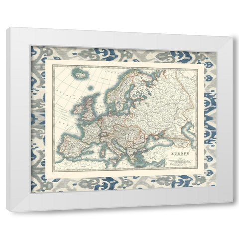 Bordered Map of Europe White Modern Wood Framed Art Print by Johnston