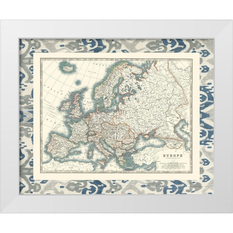 Bordered Map of Europe White Modern Wood Framed Art Print by Johnston