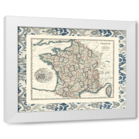 Bordered Map of France White Modern Wood Framed Art Print by Johnston