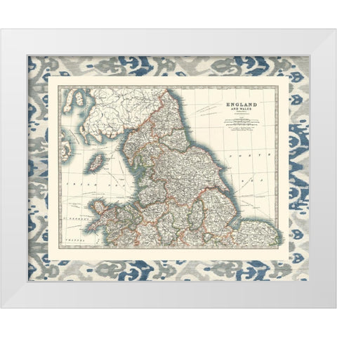 Bordered Map of England And Wales White Modern Wood Framed Art Print by Johnston