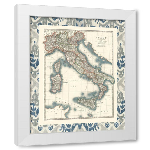 Bordered Map of Italy White Modern Wood Framed Art Print by Johnston