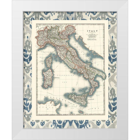 Bordered Map of Italy White Modern Wood Framed Art Print by Johnston