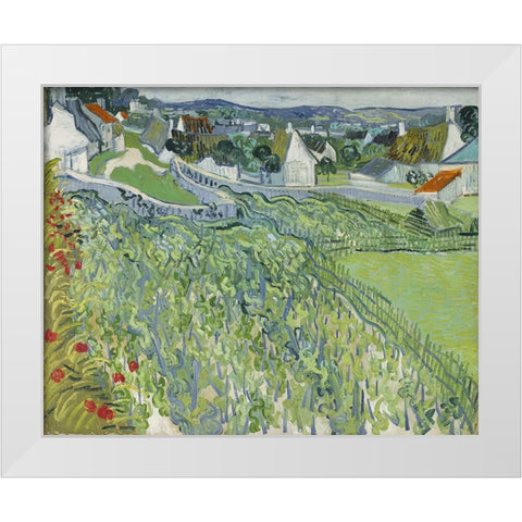 Vineyards at Auvers White Modern Wood Framed Art Print by Van Gogh, Vincent