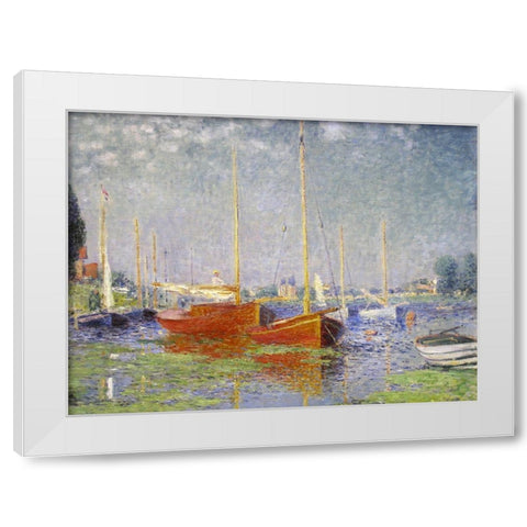 Red Boats at Argenteuil White Modern Wood Framed Art Print by Monet, Claude