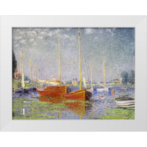 Red Boats at Argenteuil White Modern Wood Framed Art Print by Monet, Claude