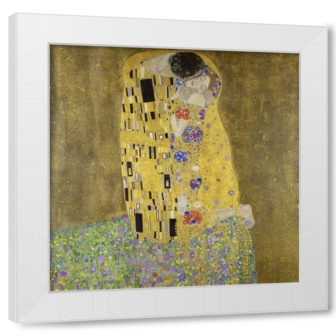 The Kiss White Modern Wood Framed Art Print by Klimt, Gustav