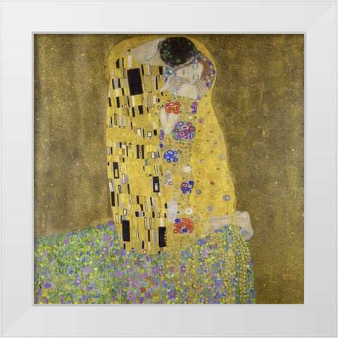 The Kiss White Modern Wood Framed Art Print by Klimt, Gustav