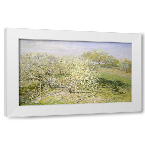 Fruit Trees in Bloom White Modern Wood Framed Art Print by Monet, Claude
