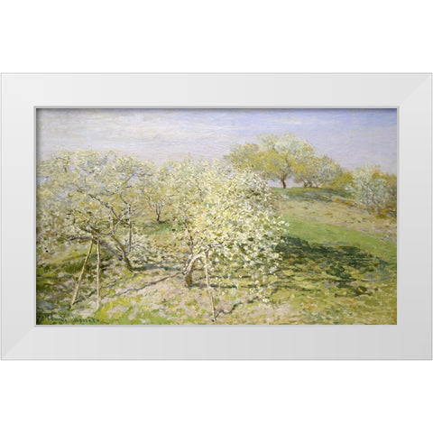 Fruit Trees in Bloom White Modern Wood Framed Art Print by Monet, Claude
