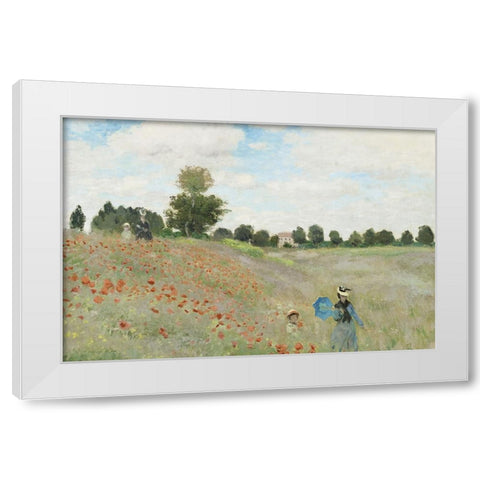 The Poppy Field near Argenteuil White Modern Wood Framed Art Print by Monet, Claude
