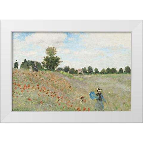 The Poppy Field near Argenteuil White Modern Wood Framed Art Print by Monet, Claude