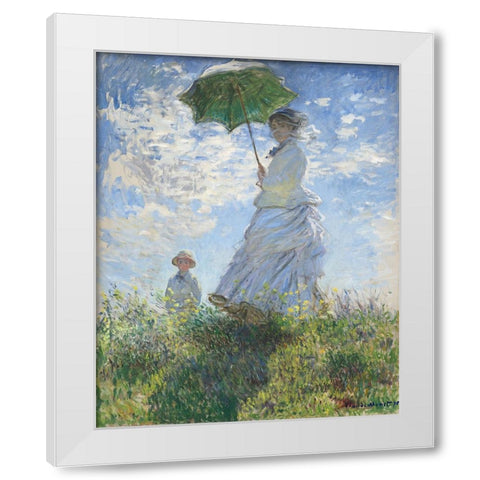 Woman with Parasol White Modern Wood Framed Art Print by Monet, Claude