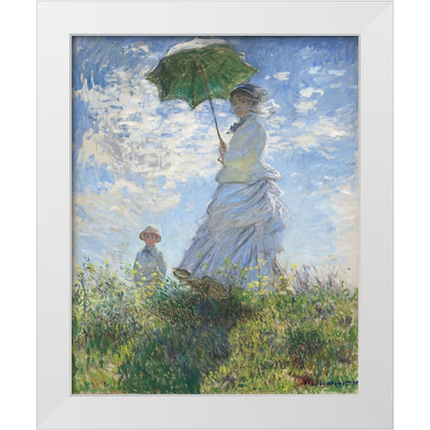 Woman with Parasol White Modern Wood Framed Art Print by Monet, Claude