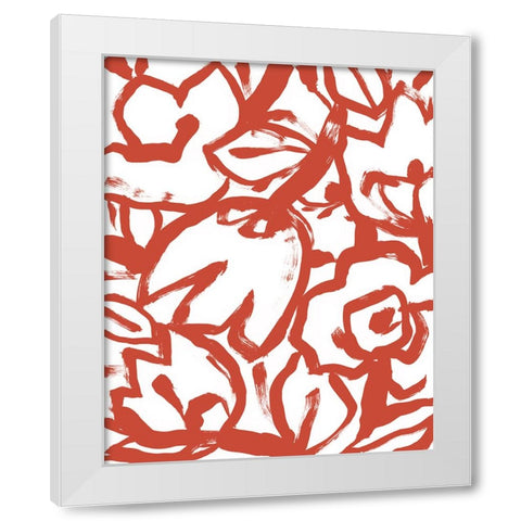 Red Brush Floral I White Modern Wood Framed Art Print by Vess, June Erica