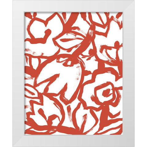 Red Brush Floral I White Modern Wood Framed Art Print by Vess, June Erica