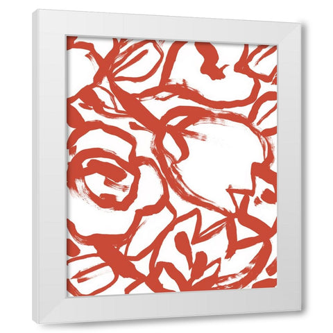 Red Brush Floral II White Modern Wood Framed Art Print by Vess, June Erica