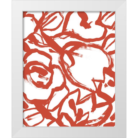 Red Brush Floral II White Modern Wood Framed Art Print by Vess, June Erica