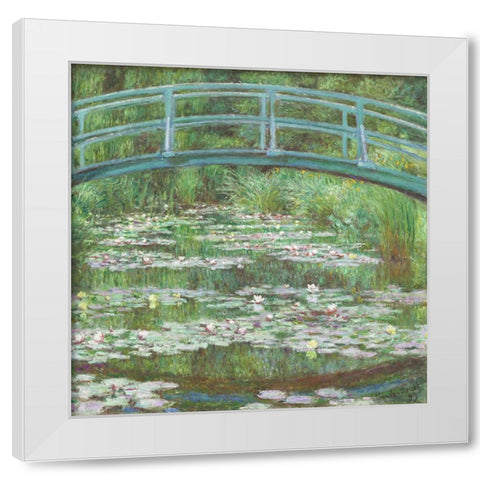 Monet Japanese Bridge I White Modern Wood Framed Art Print by Monet, Claude