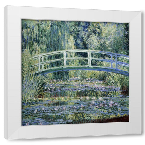 Monet Japanese Bridge II White Modern Wood Framed Art Print by Monet, Claude