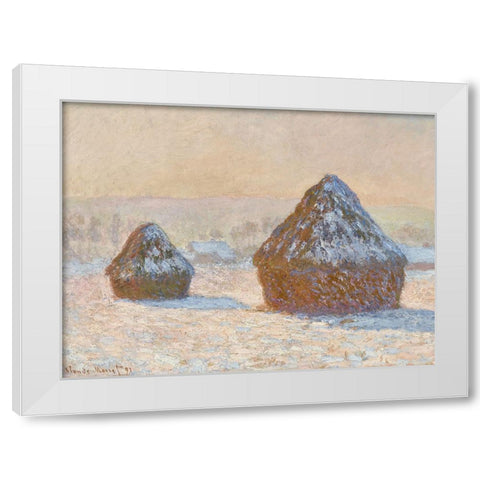 Monet Haystacks IV White Modern Wood Framed Art Print by Monet, Claude
