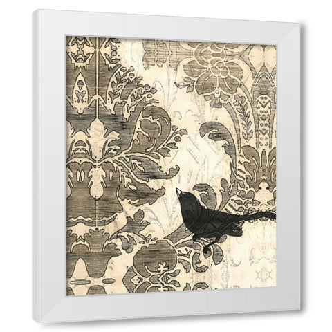 Damask Songbird I White Modern Wood Framed Art Print by Vess, June Erica