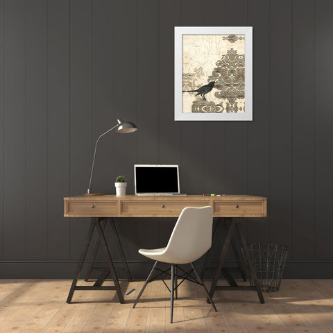 Damask Songbird II White Modern Wood Framed Art Print by Vess, June Erica