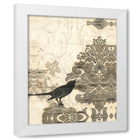 Damask Songbird II White Modern Wood Framed Art Print by Vess, June Erica